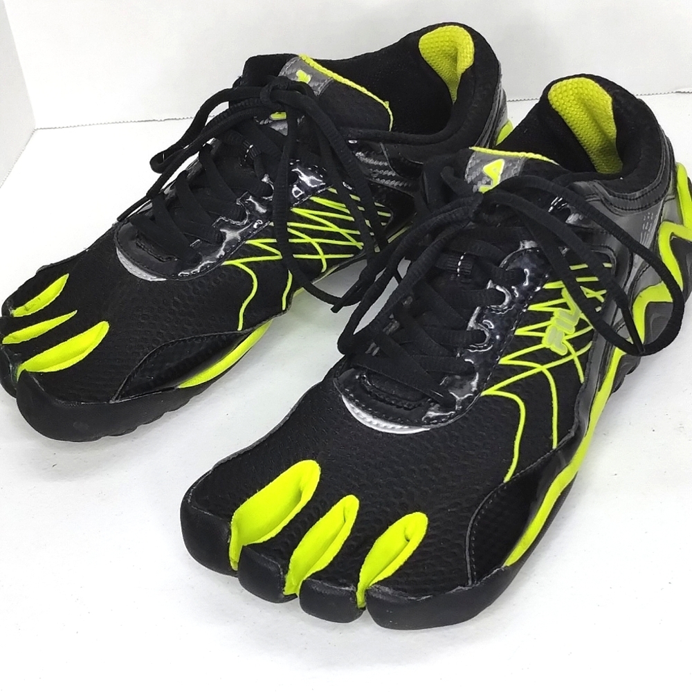 Fila Men’s Black and Neon Yellow Five-Toe Athletic Shoes